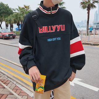 Mock Neck Lettering Color Block Sweatshirt