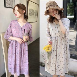 Floral Printed V-neck Chiffon Dress
