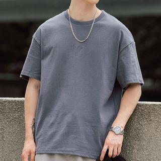 Stitch Lettering Embroidered Round-neck Short-sleeve T-shirt