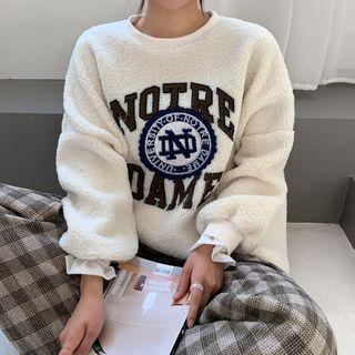 Letter Patch Layered-hem Fleece Pullover