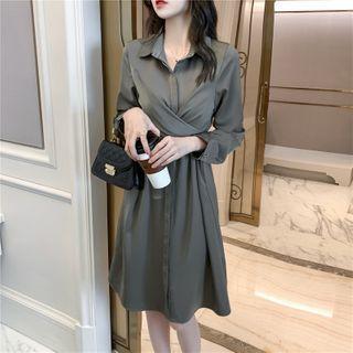 Long-sleeve Wrapped Shirt Dress