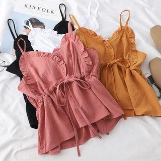 Plain Ruffle-trim Sleeveless Top