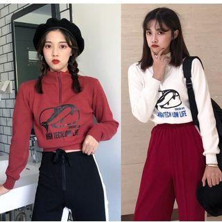 Fish Print Half-zip Turtle Neck Pullover