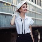 Cap-sleeve Contrast Trim Blouse / Skirt