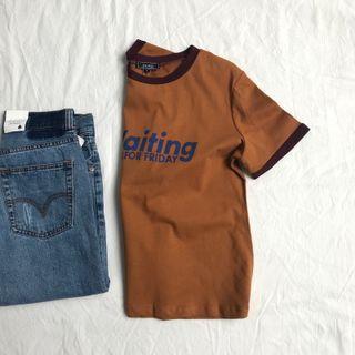 Short Sleeve Contrast-trim Lettering Print Tee