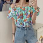 Cold-shoulder Floral Print Blouse As Shown In Figure - One Size