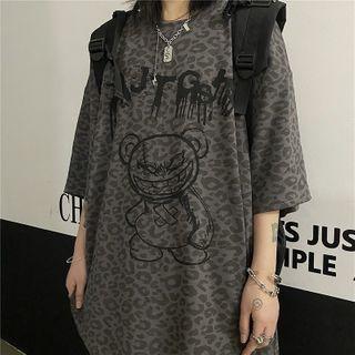 Short-sleeve Leopard Cartoon Bear T-shirt