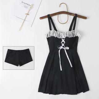 Sleeveless Frill Trim Swim Dress