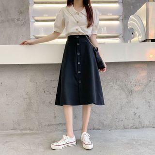 High-waist Single-breasted Accordion Pleat Skirt