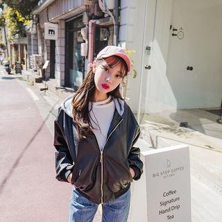 Hooded Faux-leather Jacket