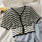Button-down Striped Light Knit Top Black - One Size