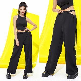 Eco-friendly Low-waist Cutout Wide-leg Pants