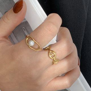 Stainless Steel Faux Pearl / Geometric Ring (various Designs)