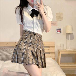 Puff-sleeve Shirt / Neck-tie