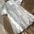 Round-neck Plain Embroider A-line Dress