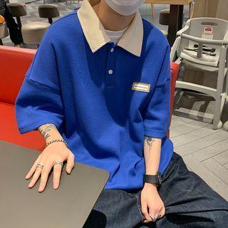 Elbow Sleeve Waffle Polo Shirt