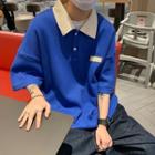 Elbow Sleeve Waffle Polo Shirt
