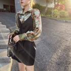 Print Shirt / Spaghetti-strap Draped Top