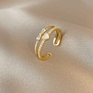 Bow Heart Layered Open Ring 1 Pc - J475 - Gold - One Size