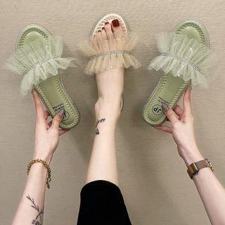 Rhinestone Mesh Flat Slide Sandals