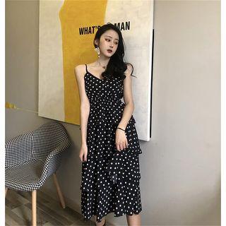 Spaghetti Strap Midi Dotted Layered Dress