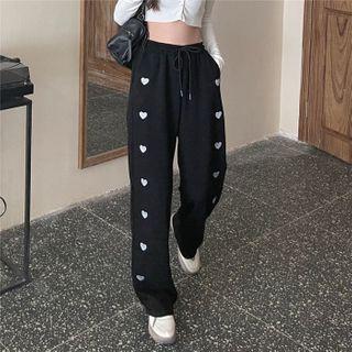 Heart Print Straight Leg Pants