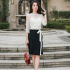 Set: Lace 3/4-sleeve Top + Pencil Skirt