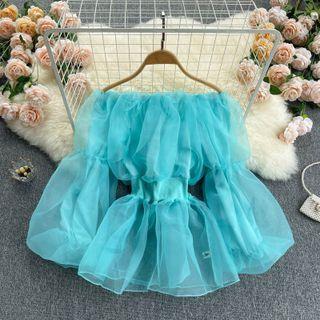 Puff Sleeve Sheer Panel Top