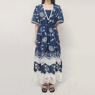 Short-sleeve Lace Panel Tunic Dress