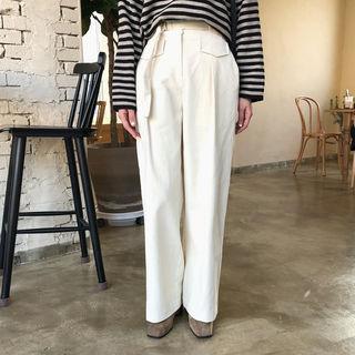 Pocket-detail Corduroy Wide-leg Pants With Belt