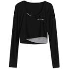 Mock Two-piece Long-sleeve Lettering Crop Top