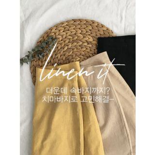 Zip-back Inset Shorts Linen Blend Skirt