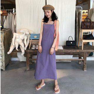 Plain Midi Spaghetti Strap Dress Purple - One Size