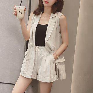 Set: Striped Double Breasted Vest + Shorts