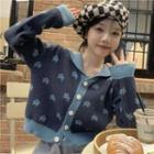 Sailor Collar Print Cardigan Blue - One Size