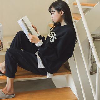 Set: Lettering Layered-hem Sweatshirt + Sweatpants