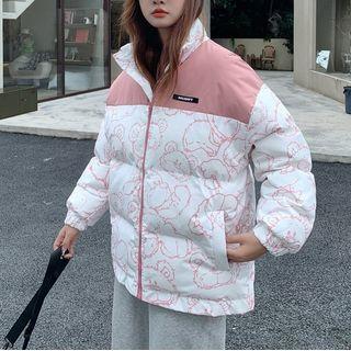 Cartoon Bear Panel Padded Jacket