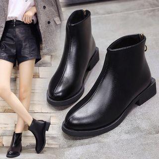 Faux Leather Zip Low-heel Ankle Boots