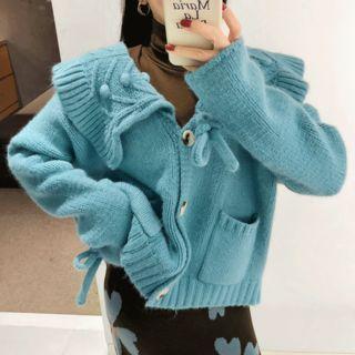 Collar-detail Tie-sleeve Cardigan
