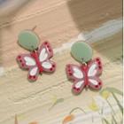 Butterfly Drop Earring 1 Pair - Studded Earring - Green Oval & Butterfly - White & Light Red - One Size