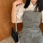 Ruffle Short-sleeve Shirt / Plaid Strappy A-line Dress