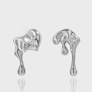 925 Sterling Silver Rhinestone Irregular Ear Stud