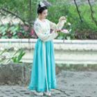 Set: Long-sleeve Hanfu Top + Maxi  A-line Skirt + Spaghetti Strap Dress