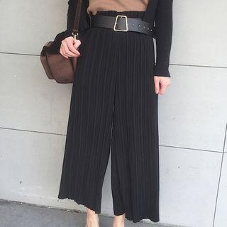 Textured Wide-leg Pants With Belt