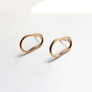 Metal Loop Ear Stud 1 Pair - Studded Earring - Gold - One Size