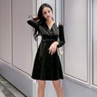 Glitter Tie-waist Long-sleeve A-line Dress