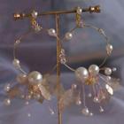 Wedding Retro Faux Pearl Leaf Hoop Earring 1 Pair - Clip On Earring - Gold - One Size