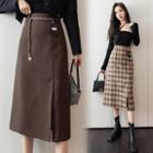 High-waist Retro Slit A-line Midi Skirt