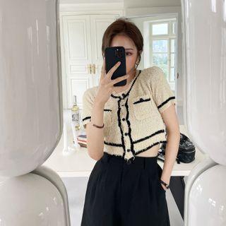 Piped Fringed Cropped Cardigan