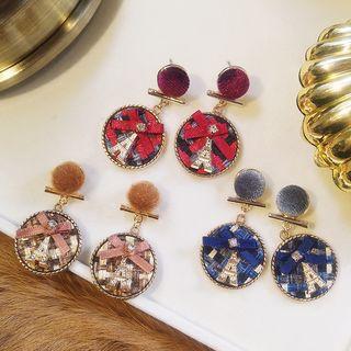 Eiffel Tower Flannel Disc Dangle Earring